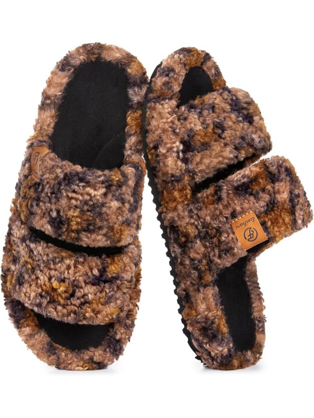 Women's Diva Spots Fuzzy Open Toe Comfy Memory Foam Indoor House Slipper Shoes